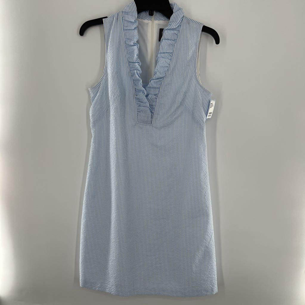 6 pinstripe slvls ruffle dress