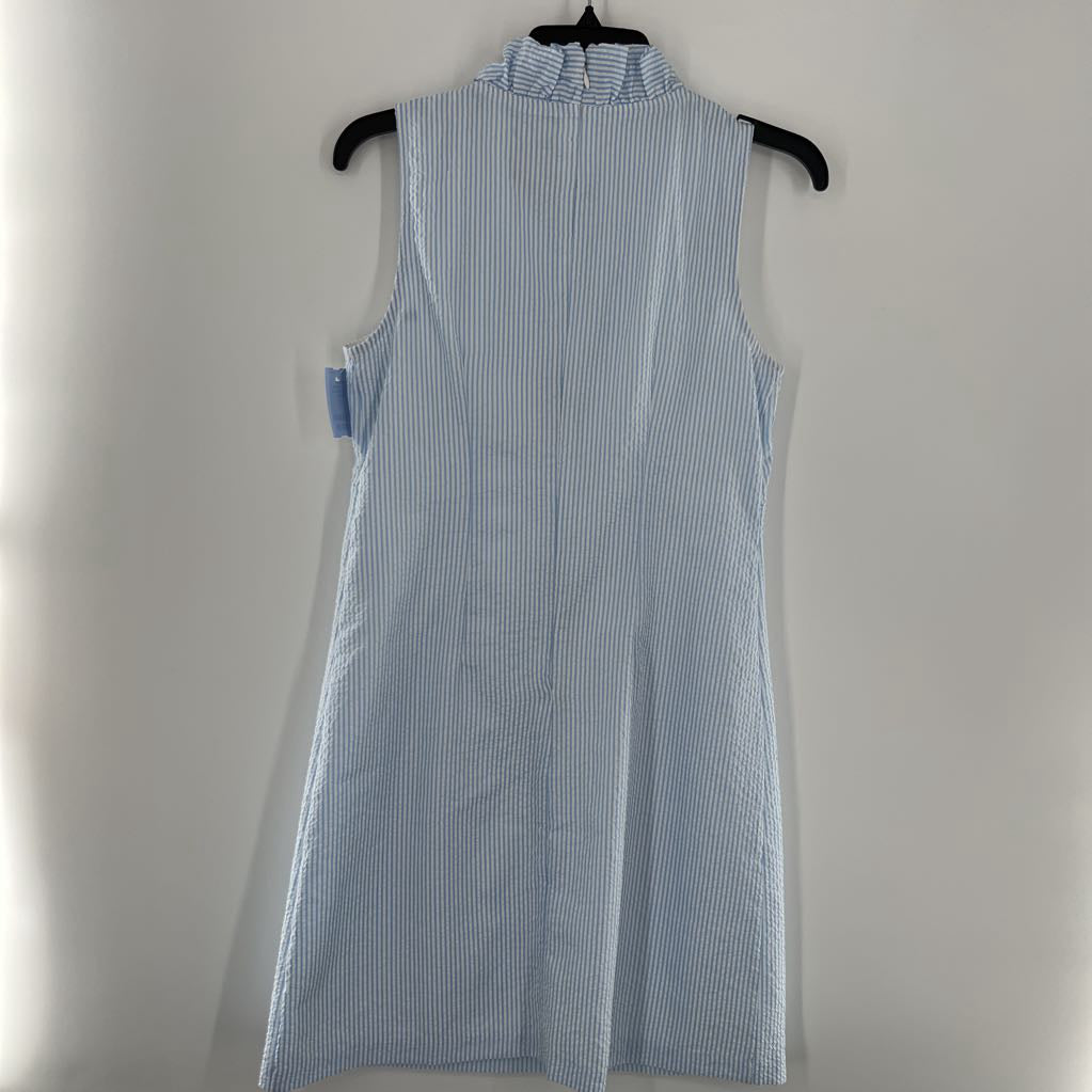 6 pinstripe slvls ruffle dress