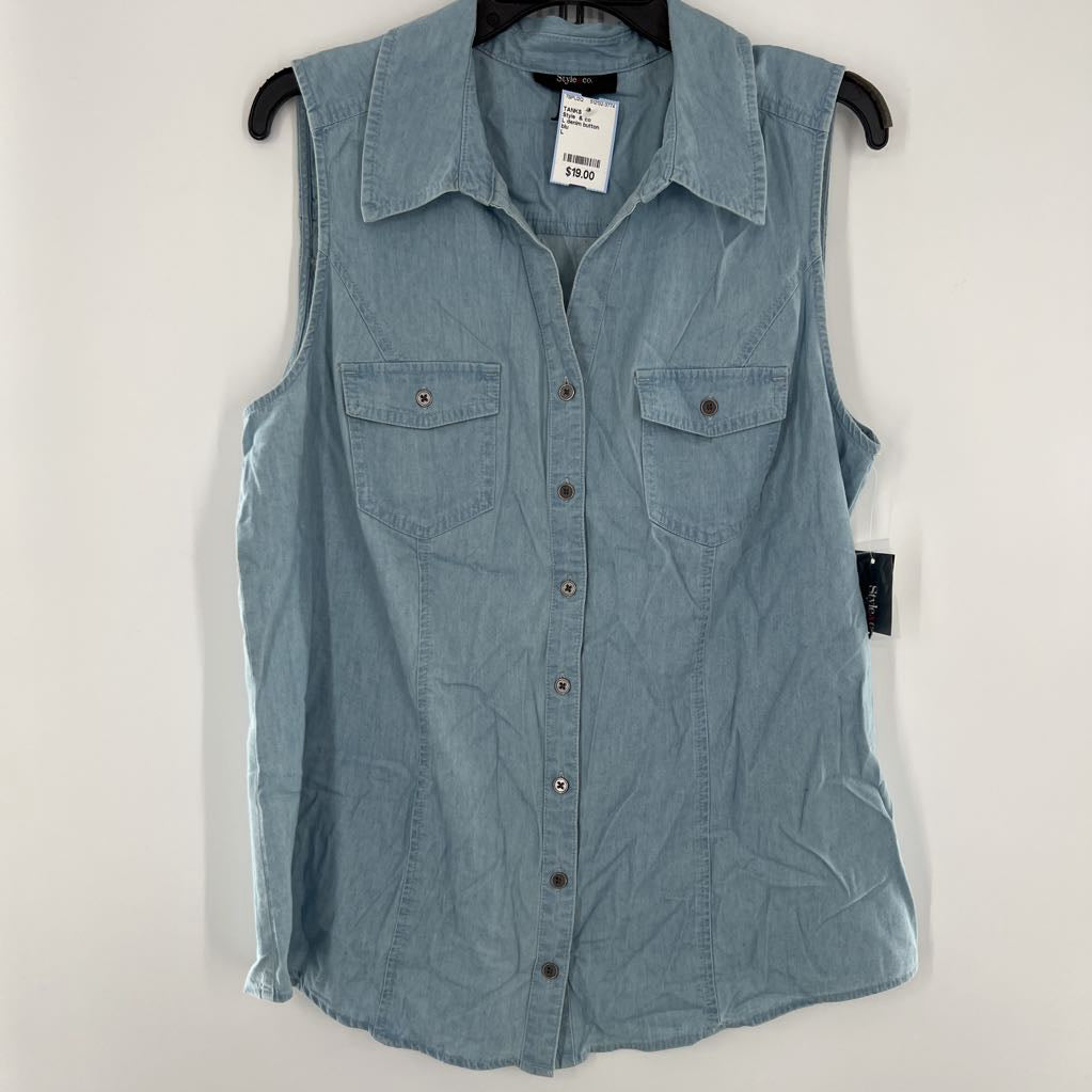 L denim button down slvls top