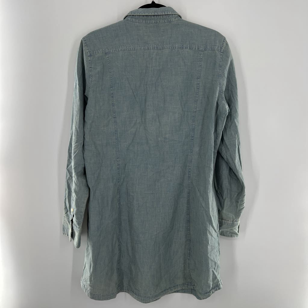 XL denim pleated detail l/s dress