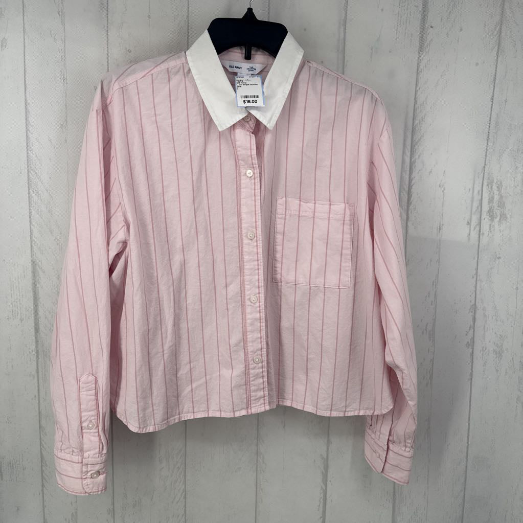 L l/s stripe button crop shirt