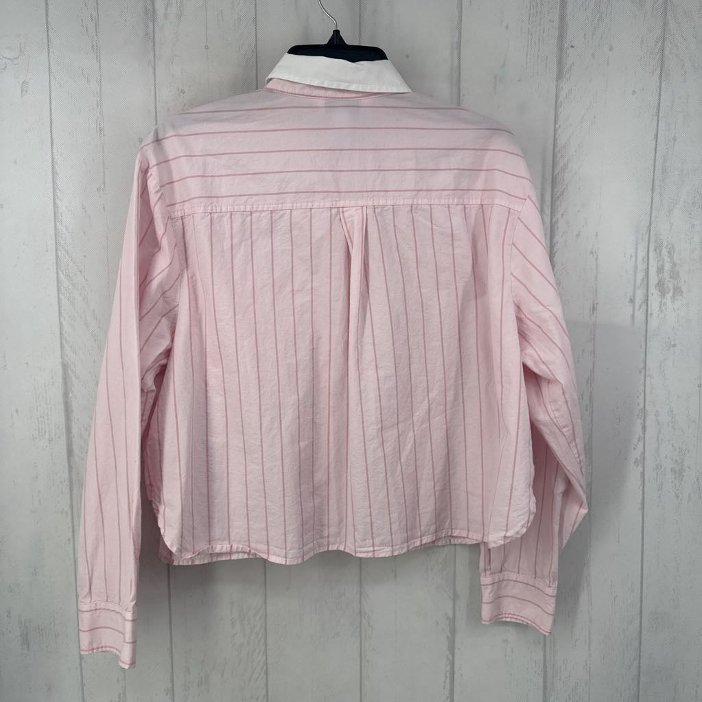 L l/s stripe button crop shirt