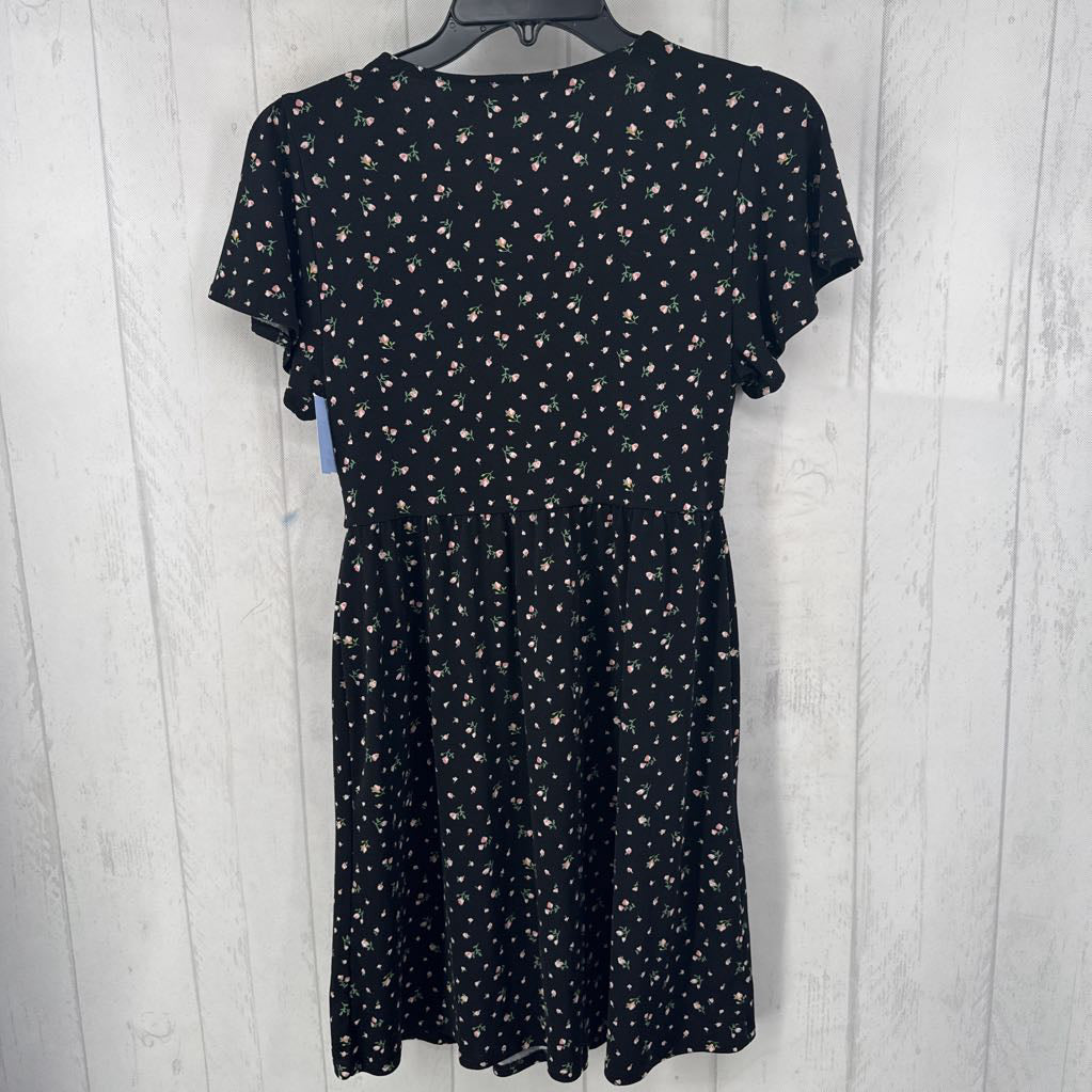 M s/s flower print v-neck dress