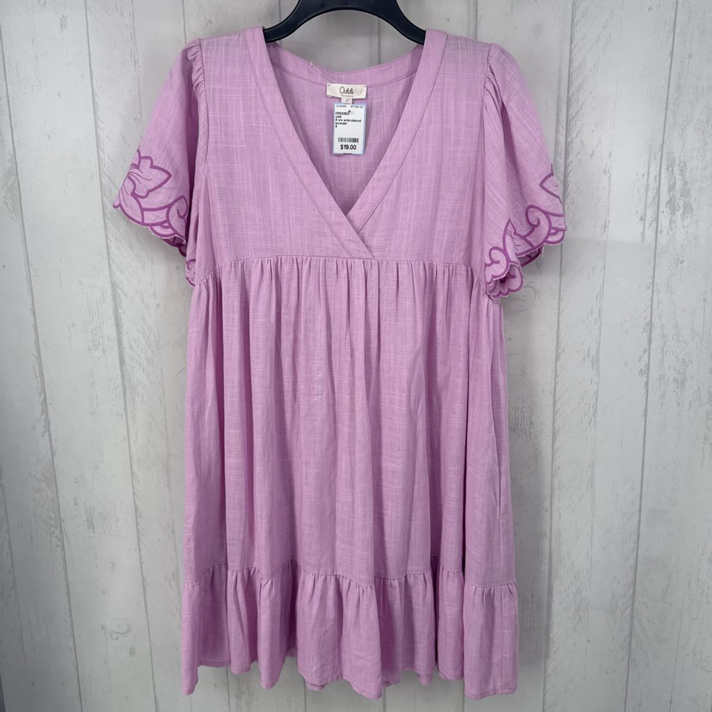 S s/s embroidered ruffle hem dress