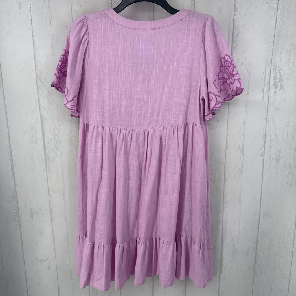 S s/s embroidered ruffle hem dress