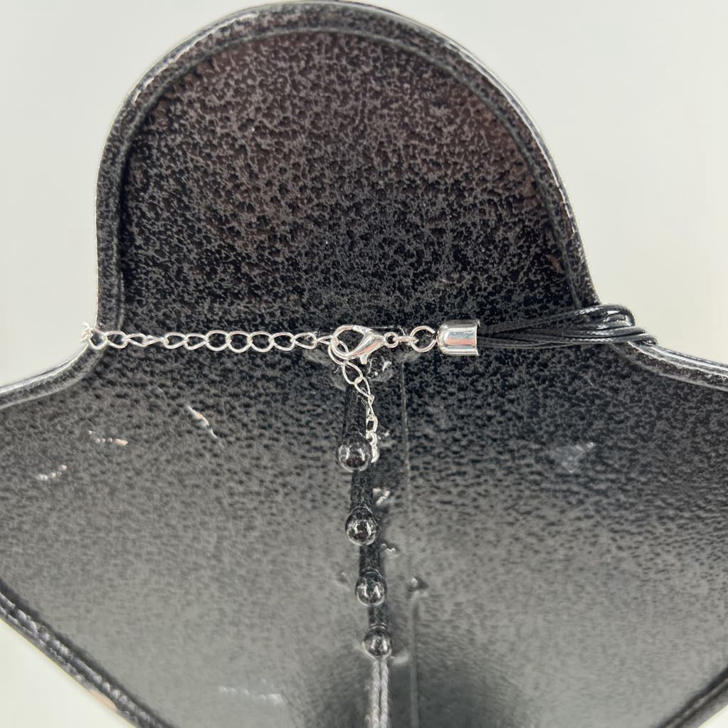12" blk cord silver cross pendant necklace