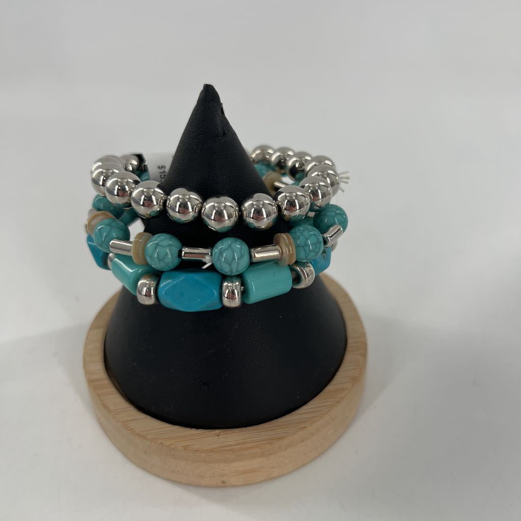silver & turquoise stone stretch bracelet stack