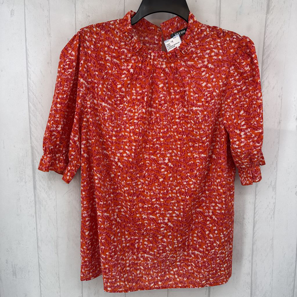L printed gathered neck s/s top