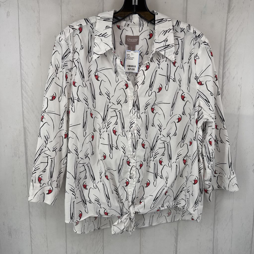 L parrot print button down 3/4 slv top