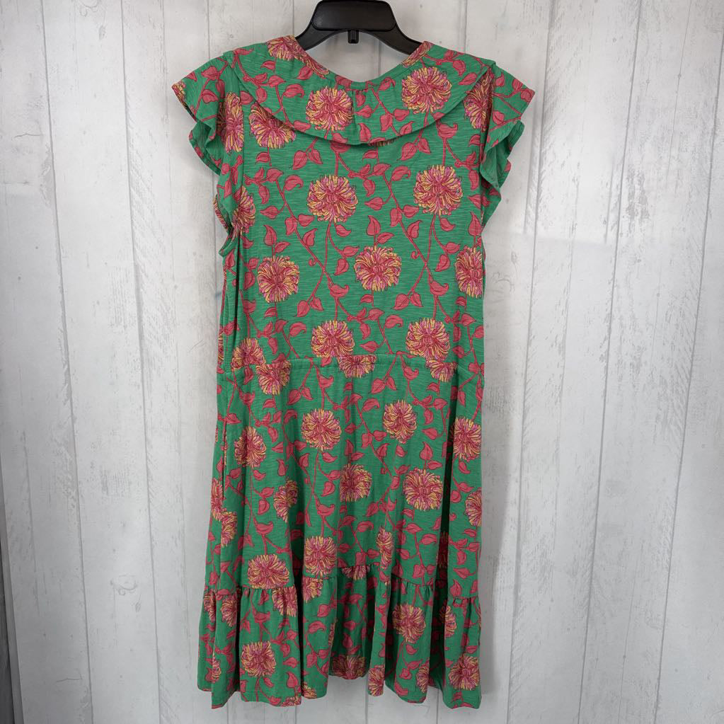 R64 8 flo print split neck ruffled slv dress