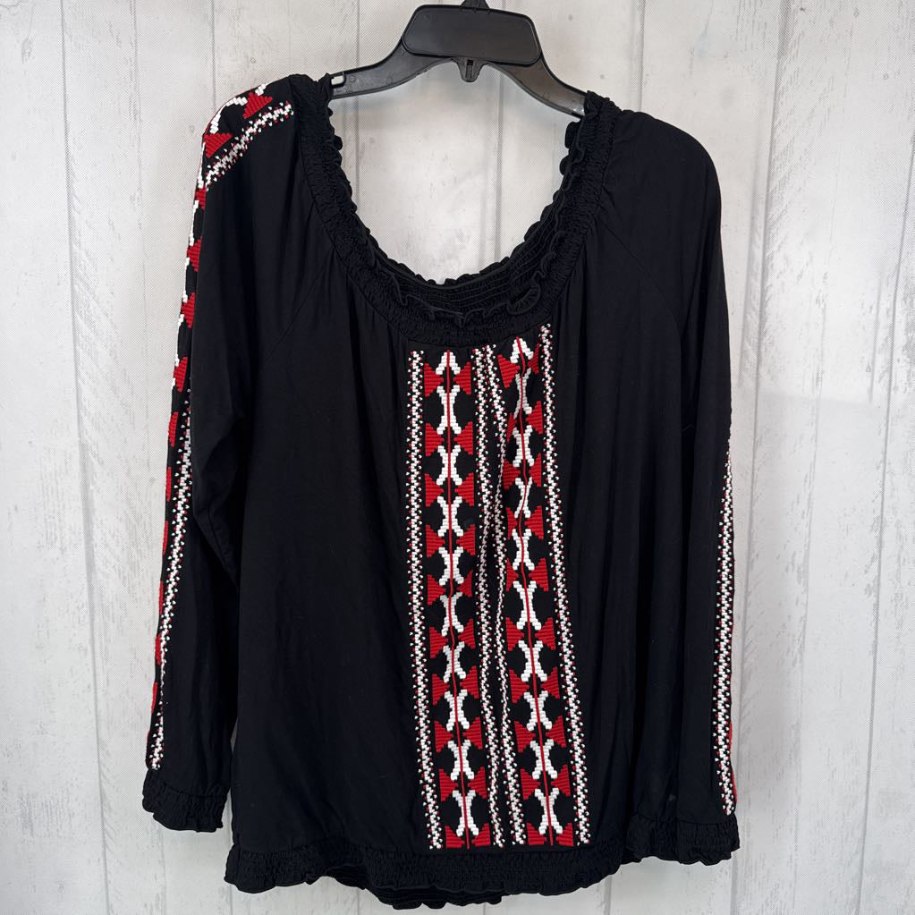 XL woven accent l/s top