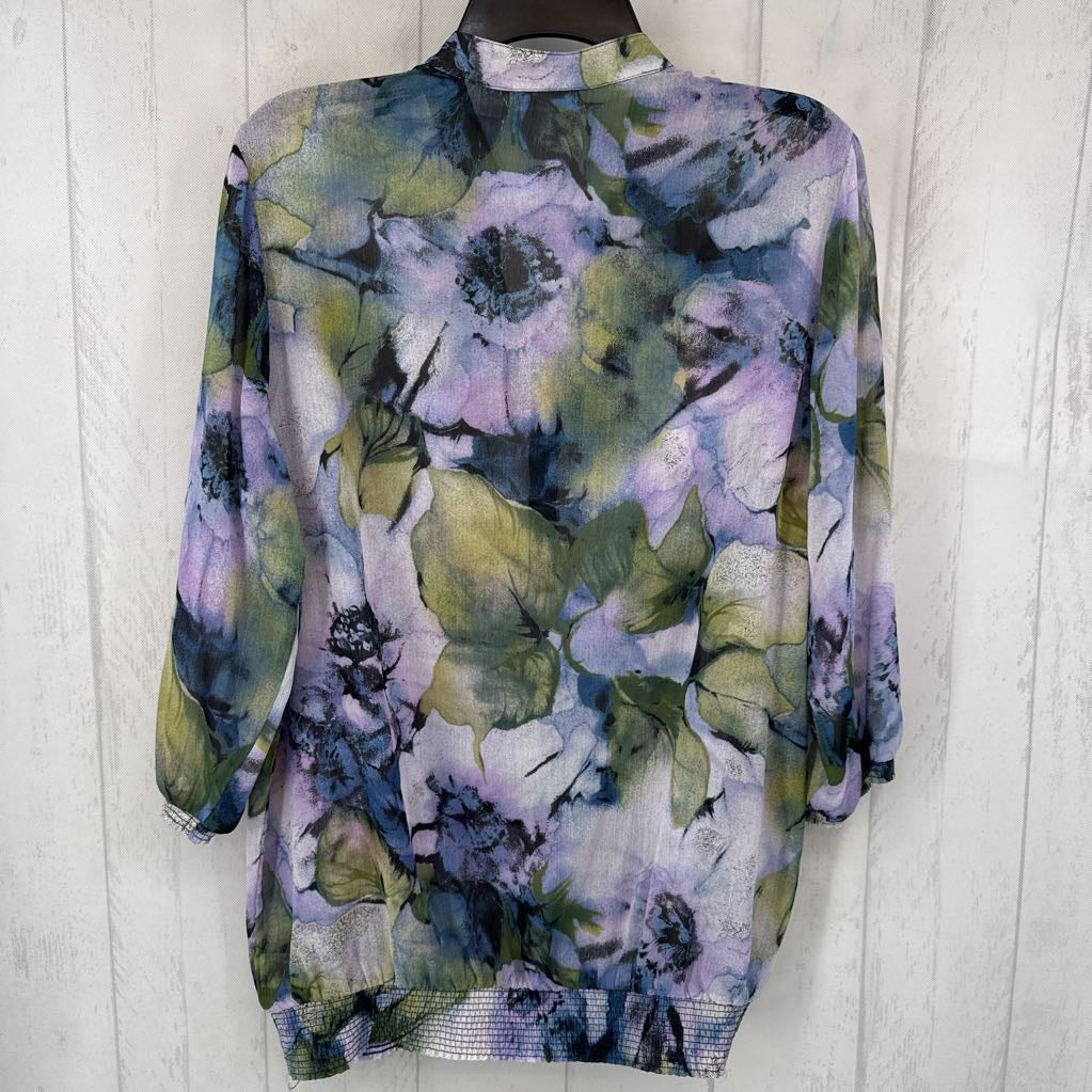 L flo print semi-sheer 3/4 slv top
