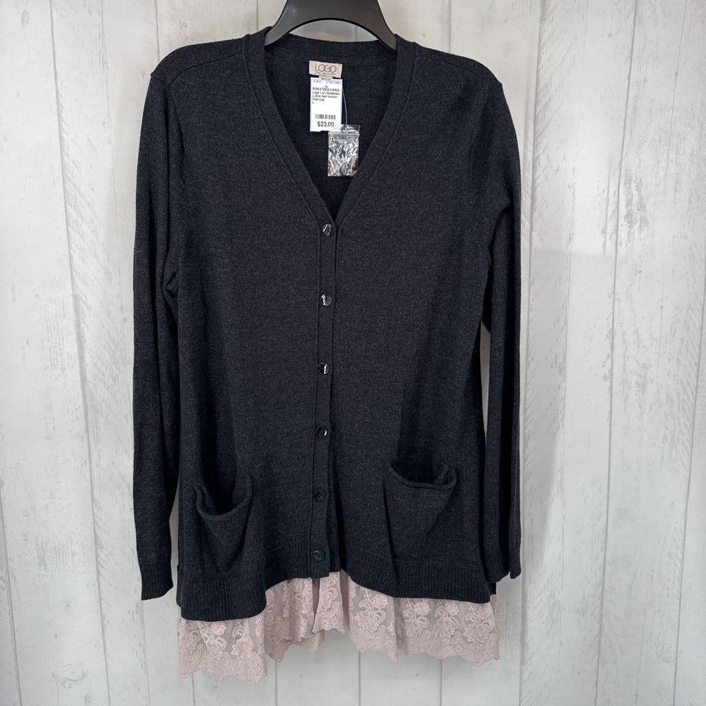 L lace hem button down l/s cardi