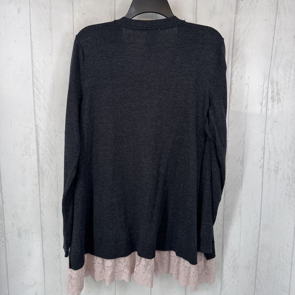 L lace hem button down l/s cardi