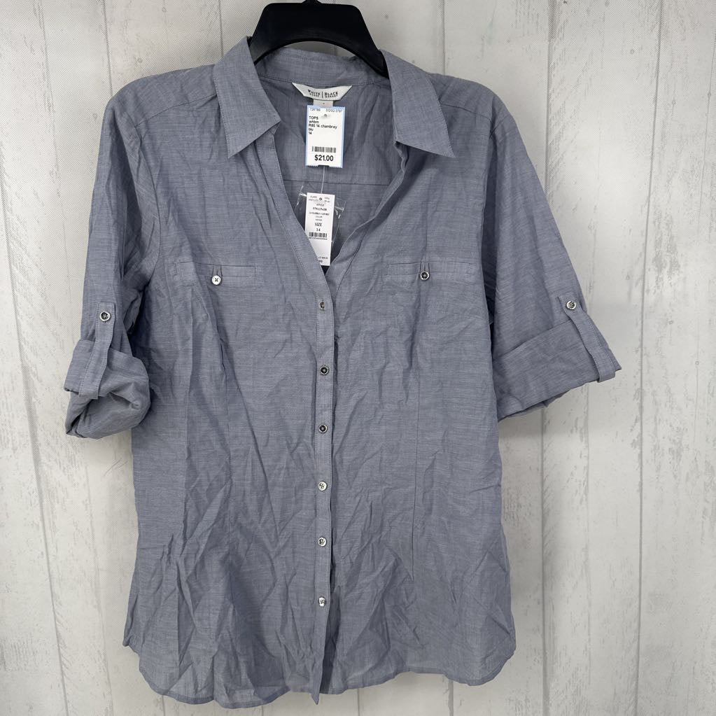 R60 14 chambray button down tab slv top
