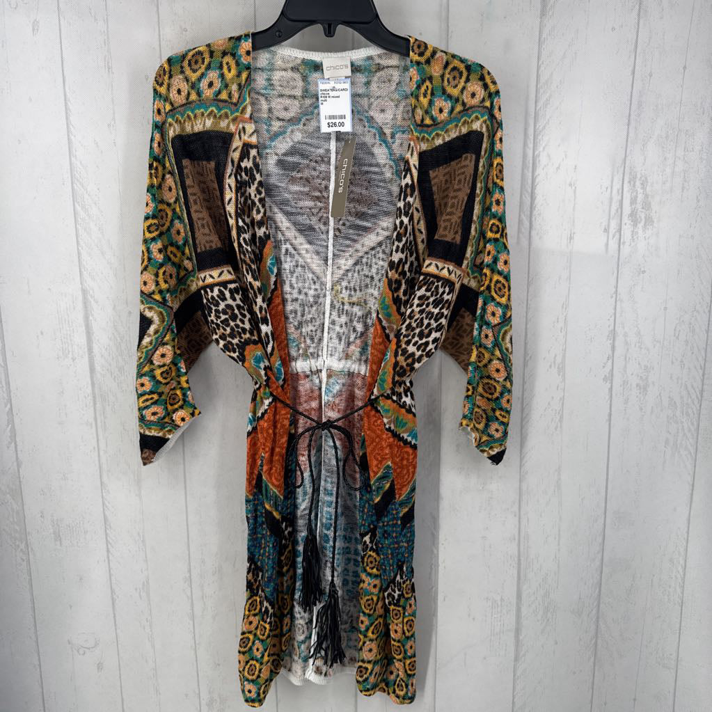 R109 M mixed animal print belted cardi