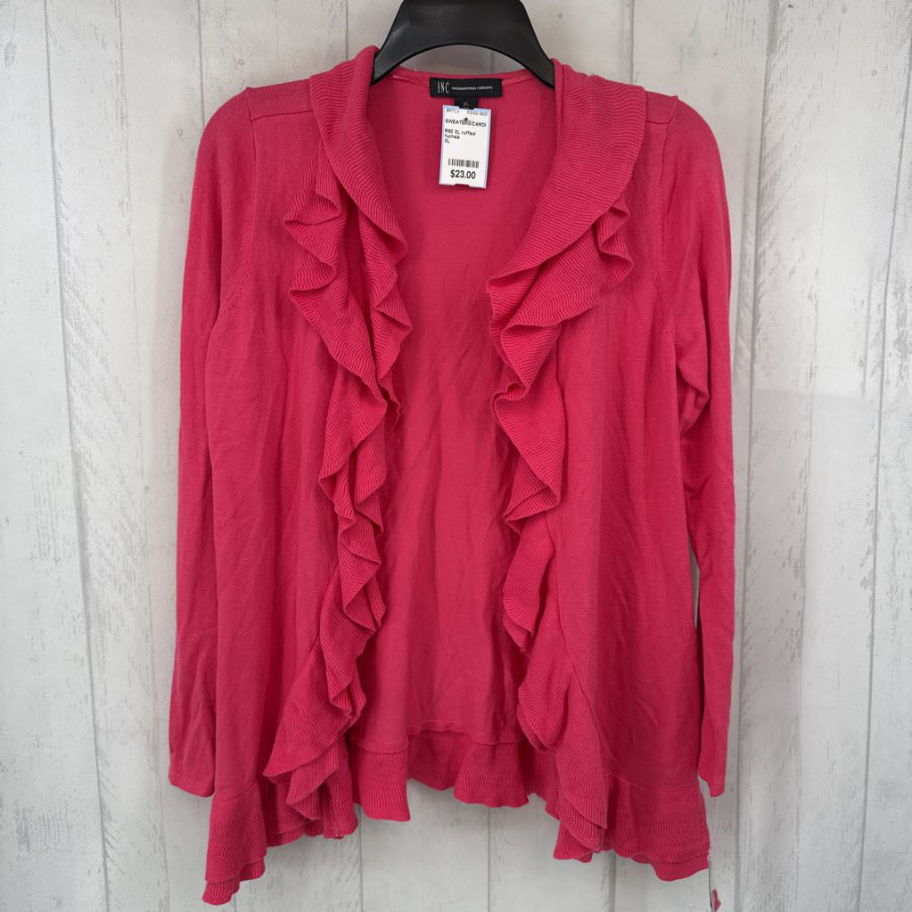 R80 XL ruffled open front cardi