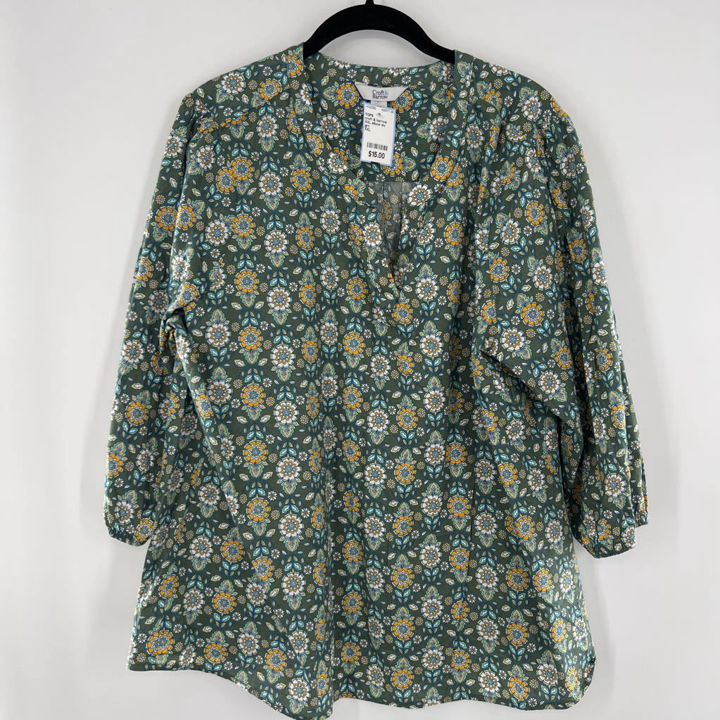 XXL elbow slv flower print top