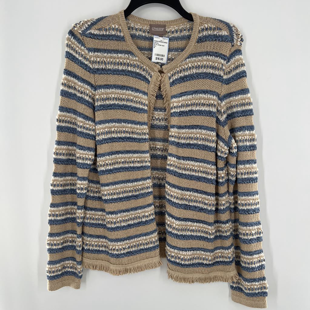 M l/s stripe eye hook cardigan