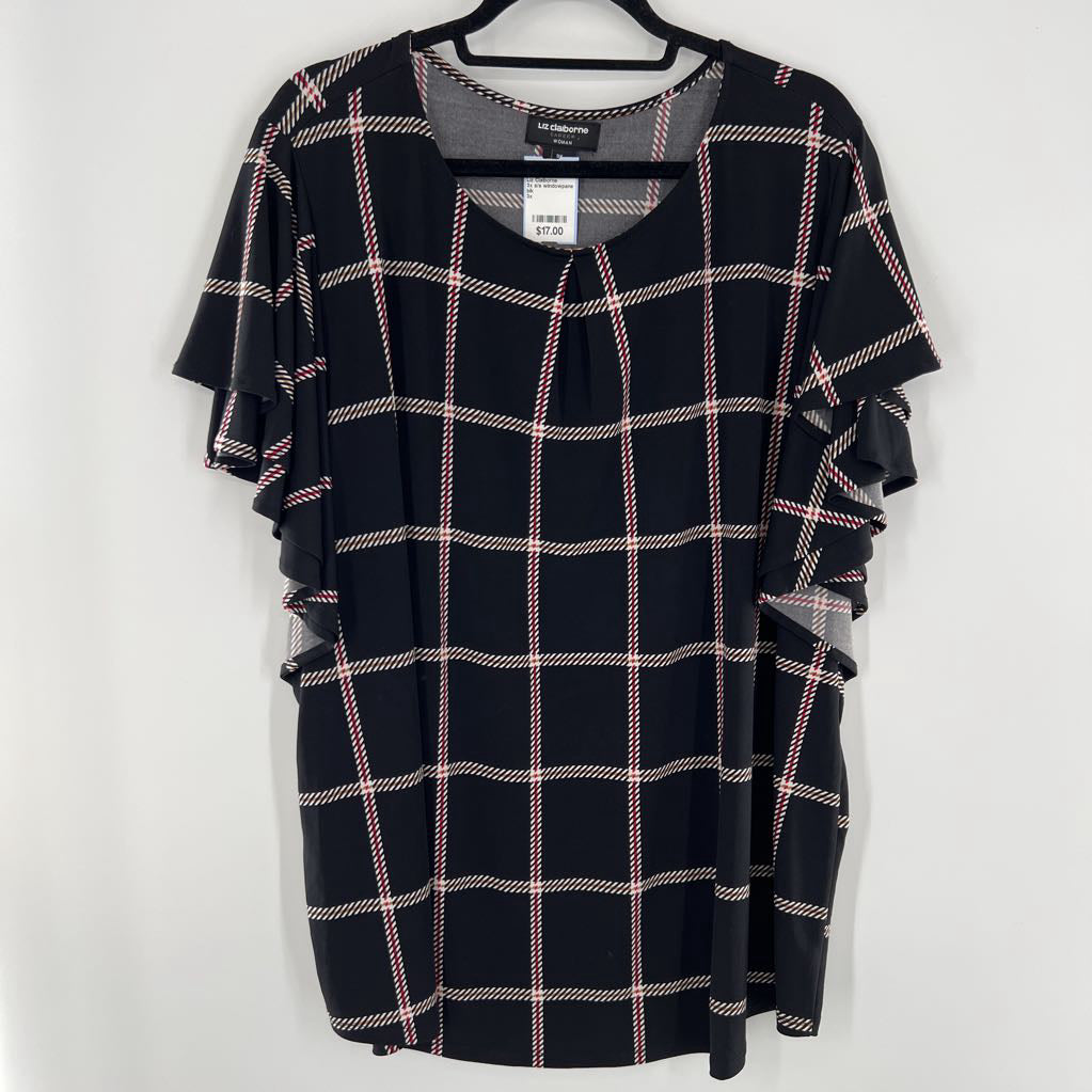 3x s/s windowpane pattern top