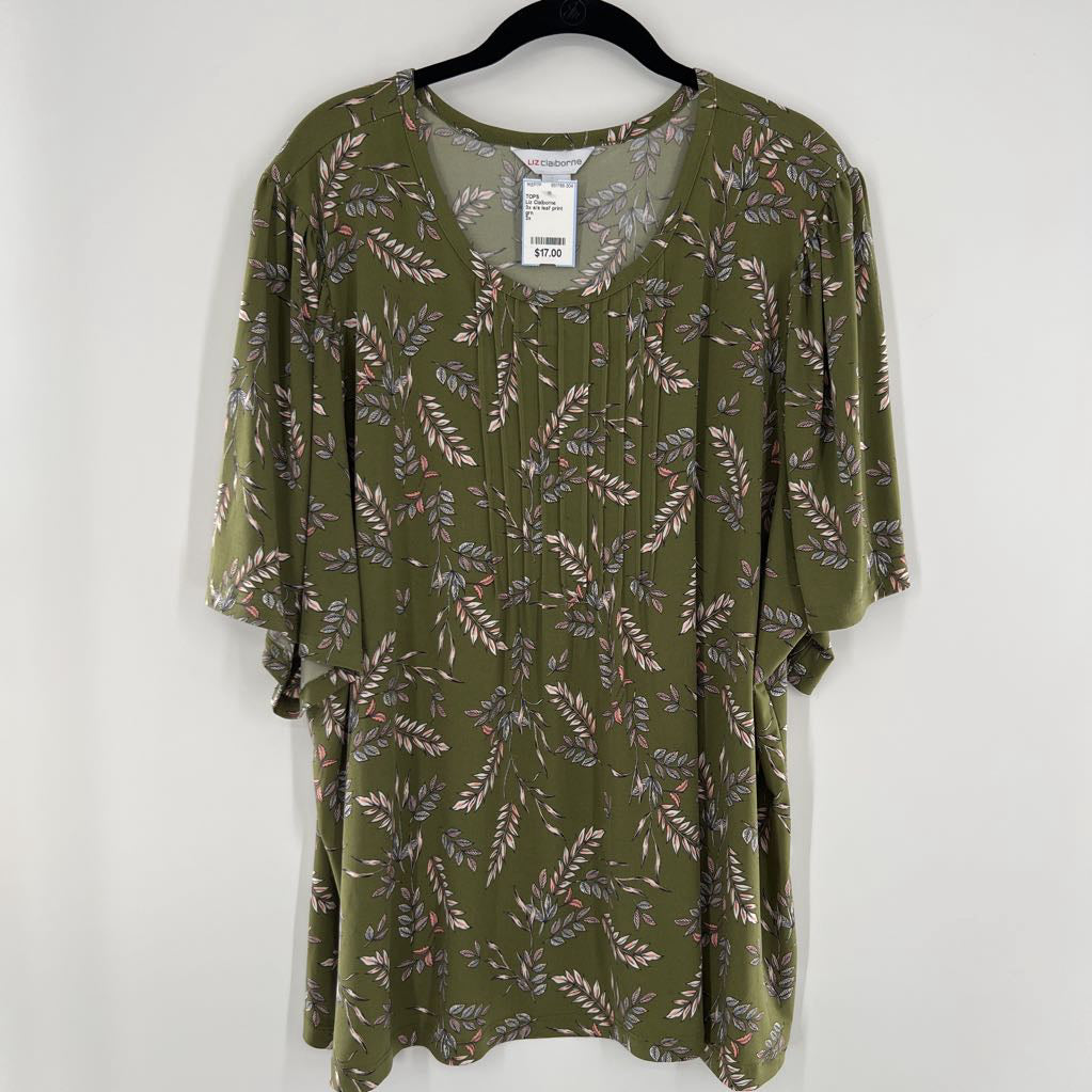 3x s/s leaf print pleated top