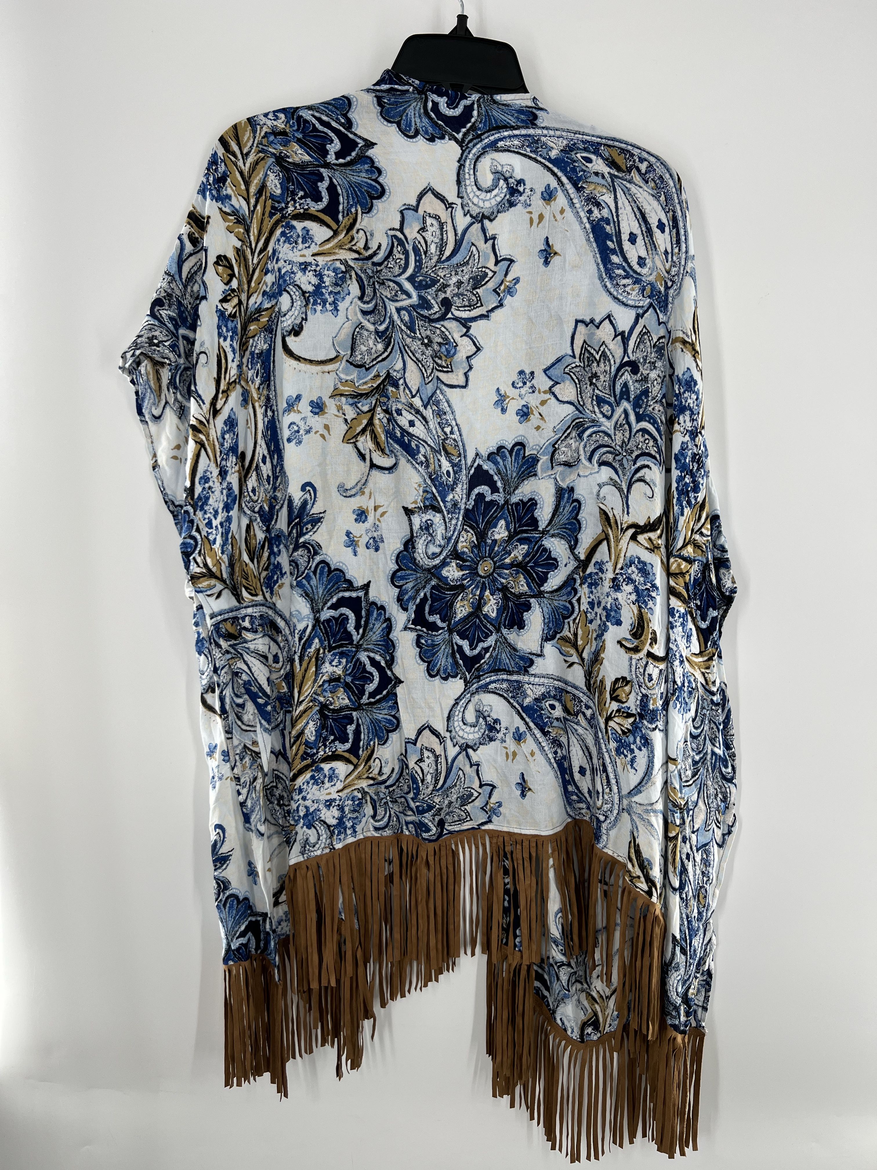 R109 S/M floral suede fringe kimono