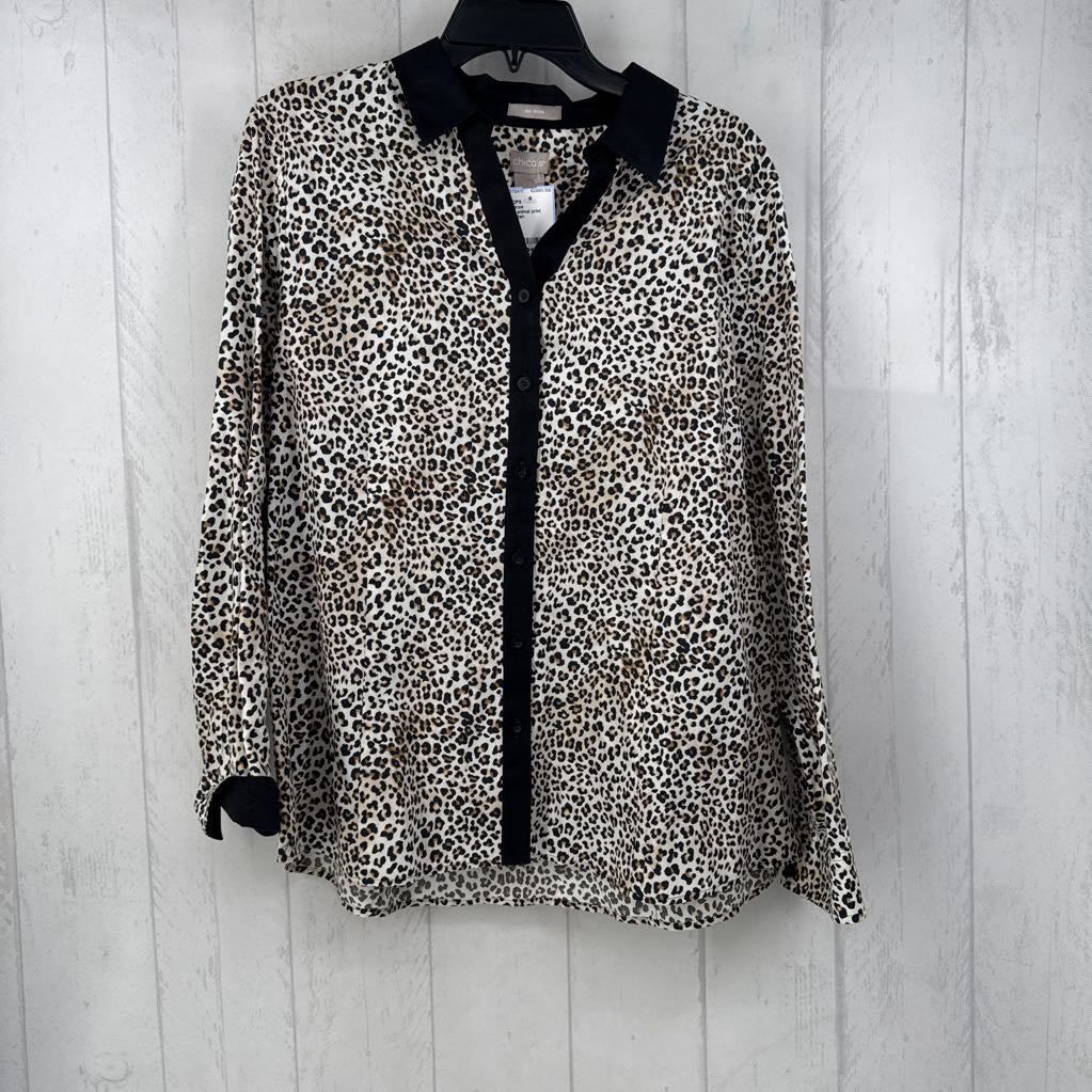 XL animal print button down l/s top