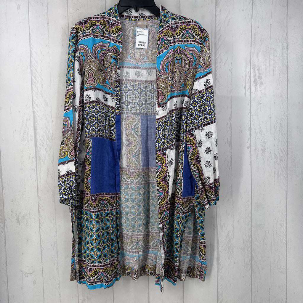 L mixed print open front jacket