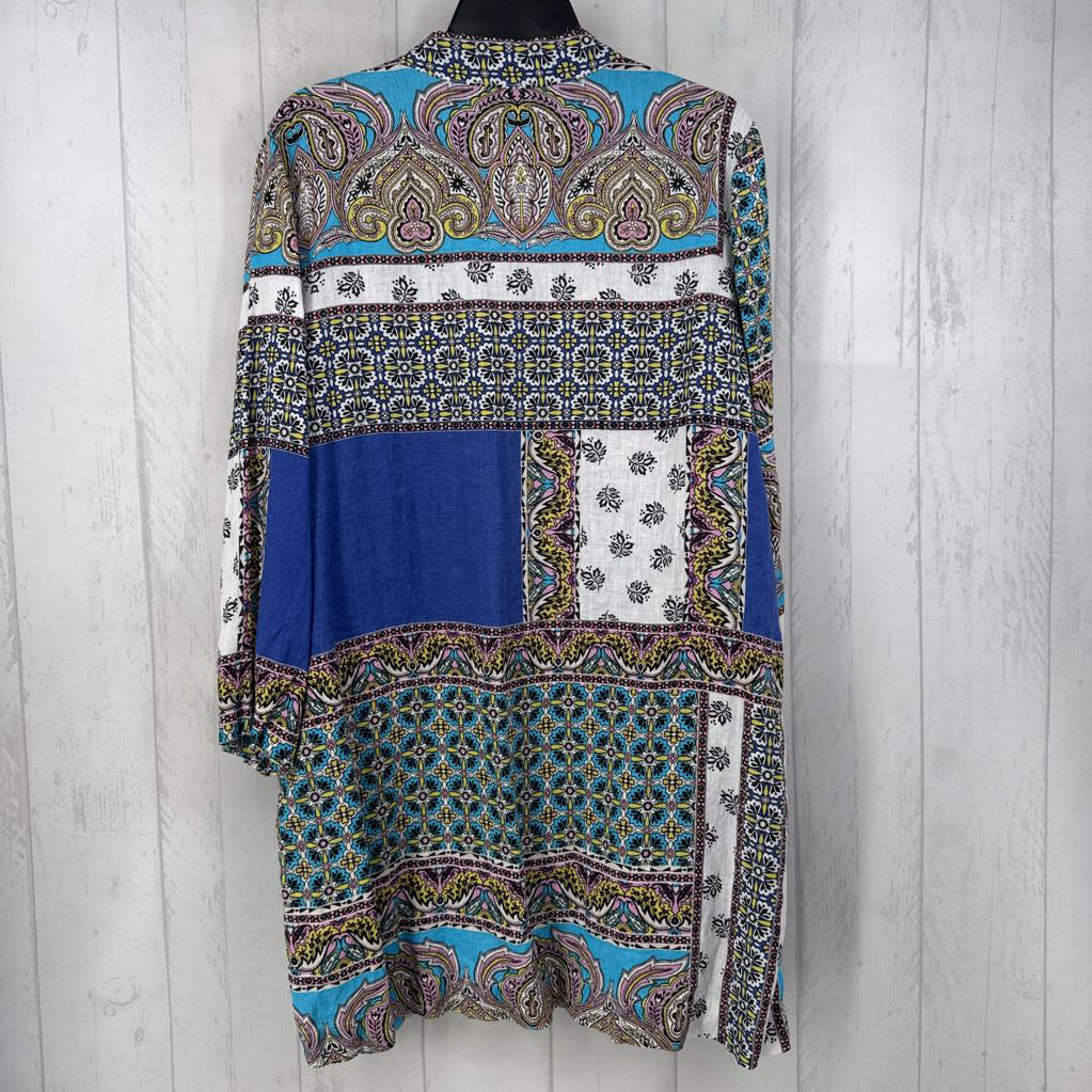 L mixed print open front jacket