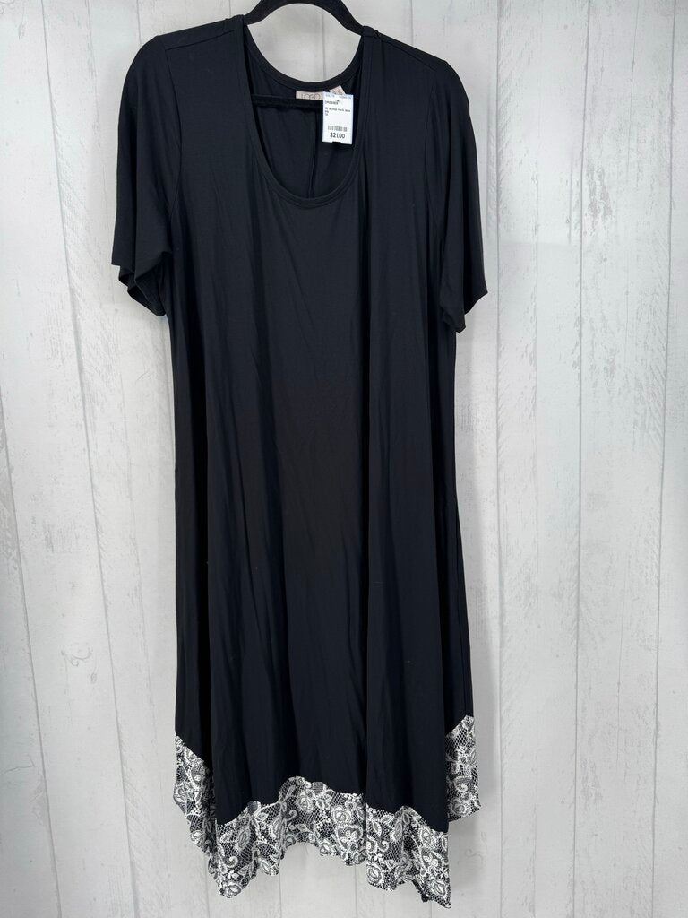 1X scoop neck lace print hem s/s dress