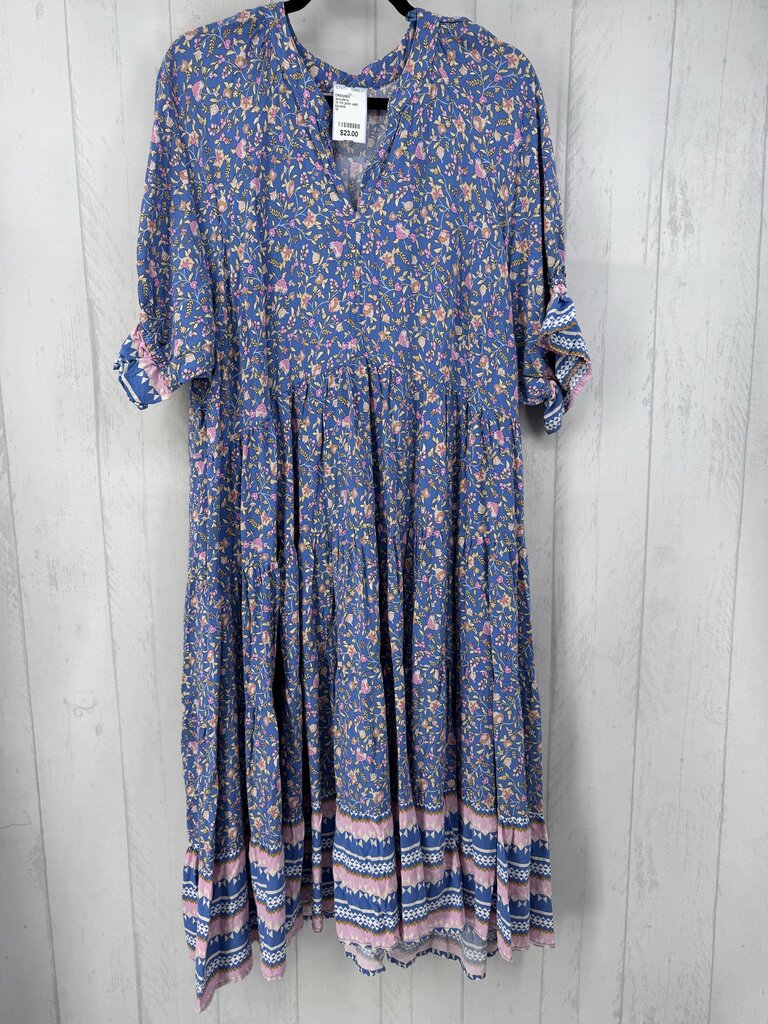 1X flo print split neck s/s dress