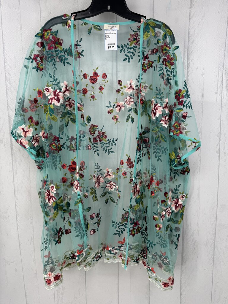 M/L flo embroidered mesh ruana