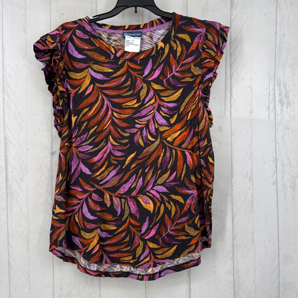 L leaf print ruffled slv tee