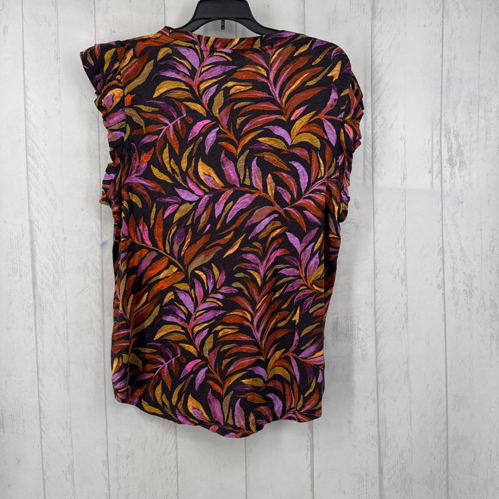 L leaf print ruffled slv tee