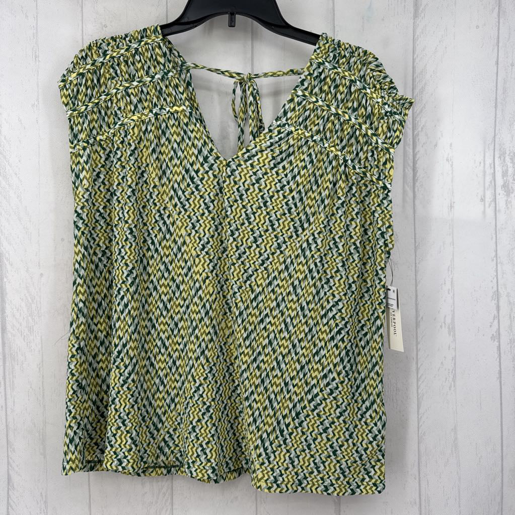 M chevron print open back cap slv top
