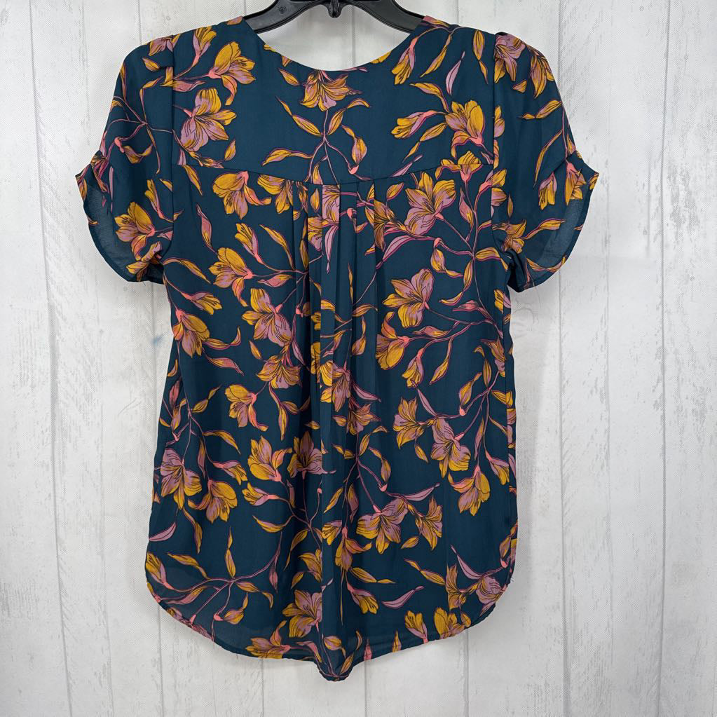M flo print split neck s/s top