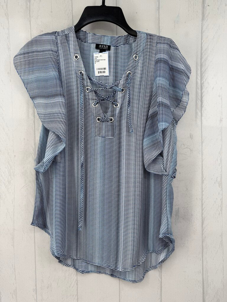 S striped lace-up flutter slv top