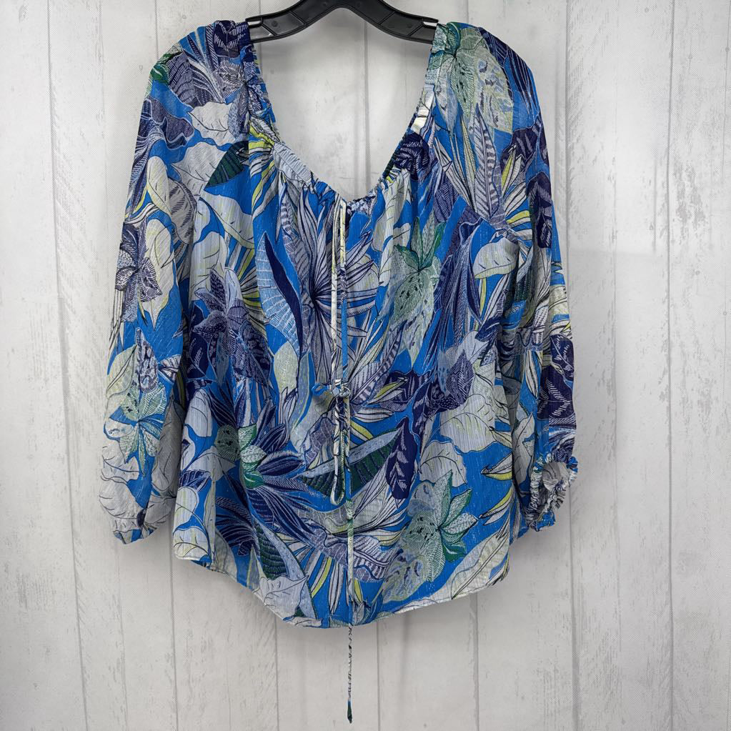 XL flo print tie neck off the shoulder top