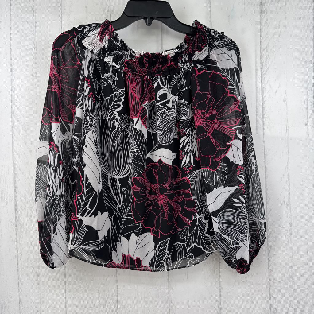 XS flo print tie neck off the shoulder top