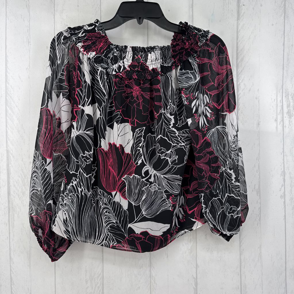 XS flo print tie neck off the shoulder top