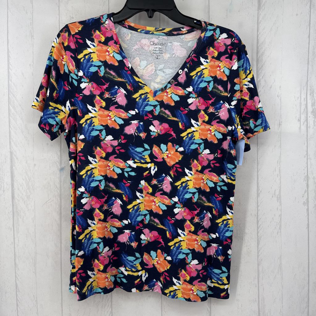 L flo print v-neck s/s tee