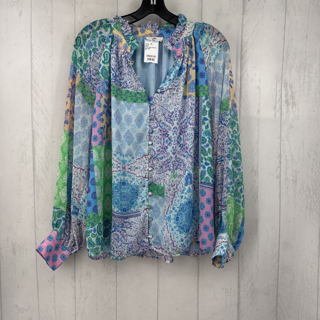 M flo print button down l/s top