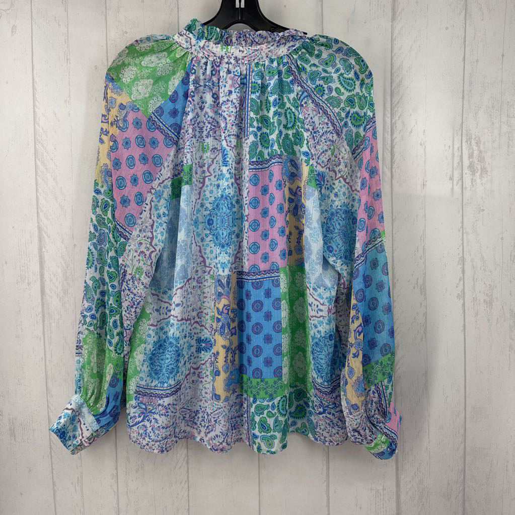 M flo print button down l/s top