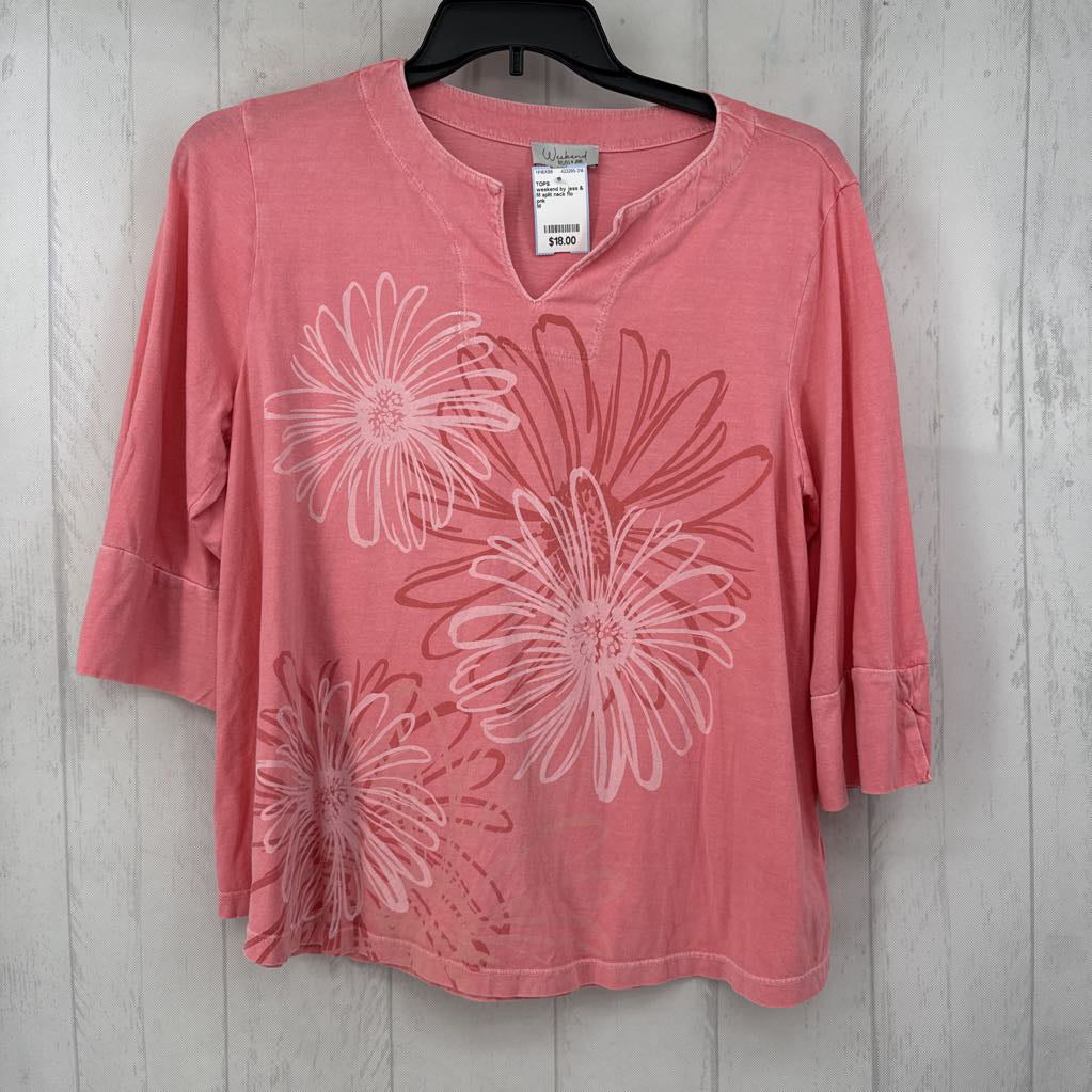 M split neck flo print s/s tee