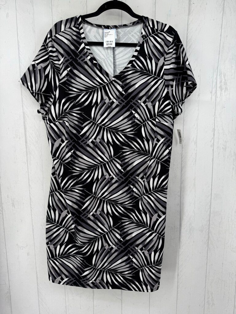 XXL leaf print v-neck s/s dress