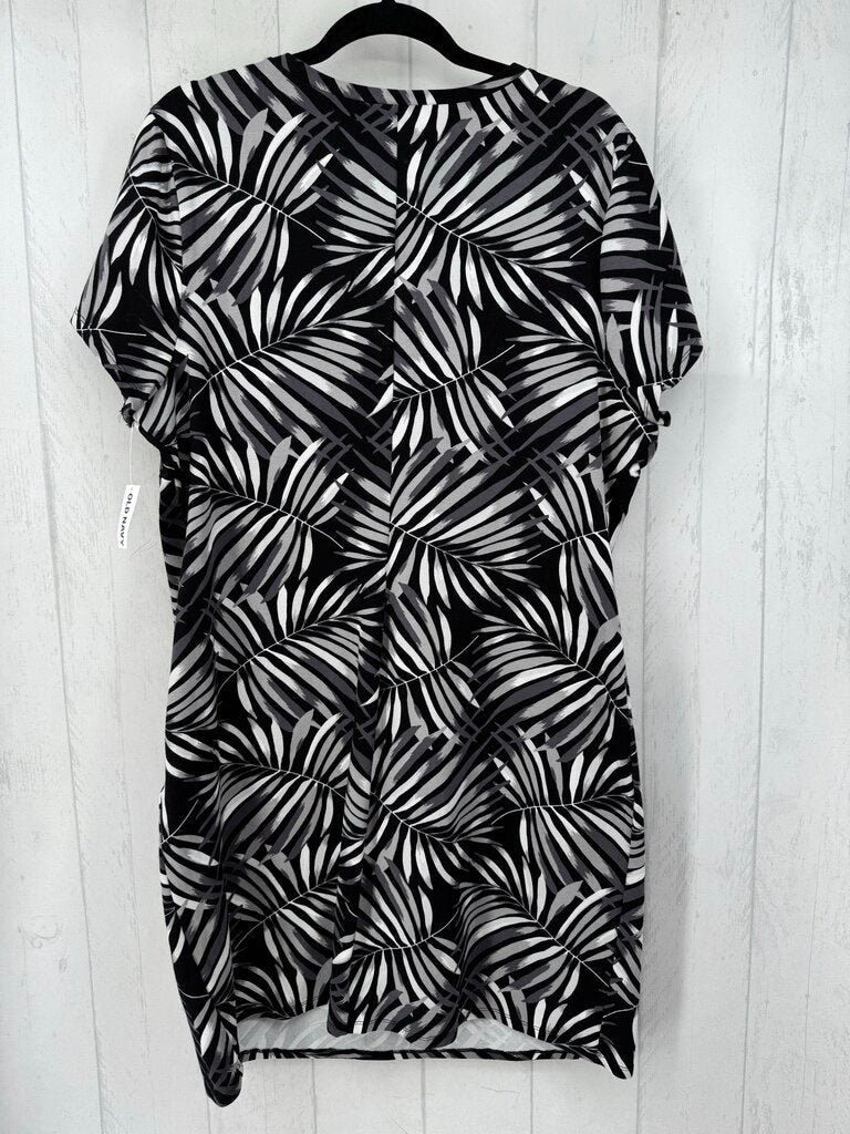 XXL leaf print v-neck s/s dress