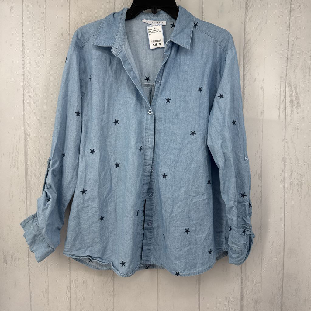 M embroidered star denim button down l/s top