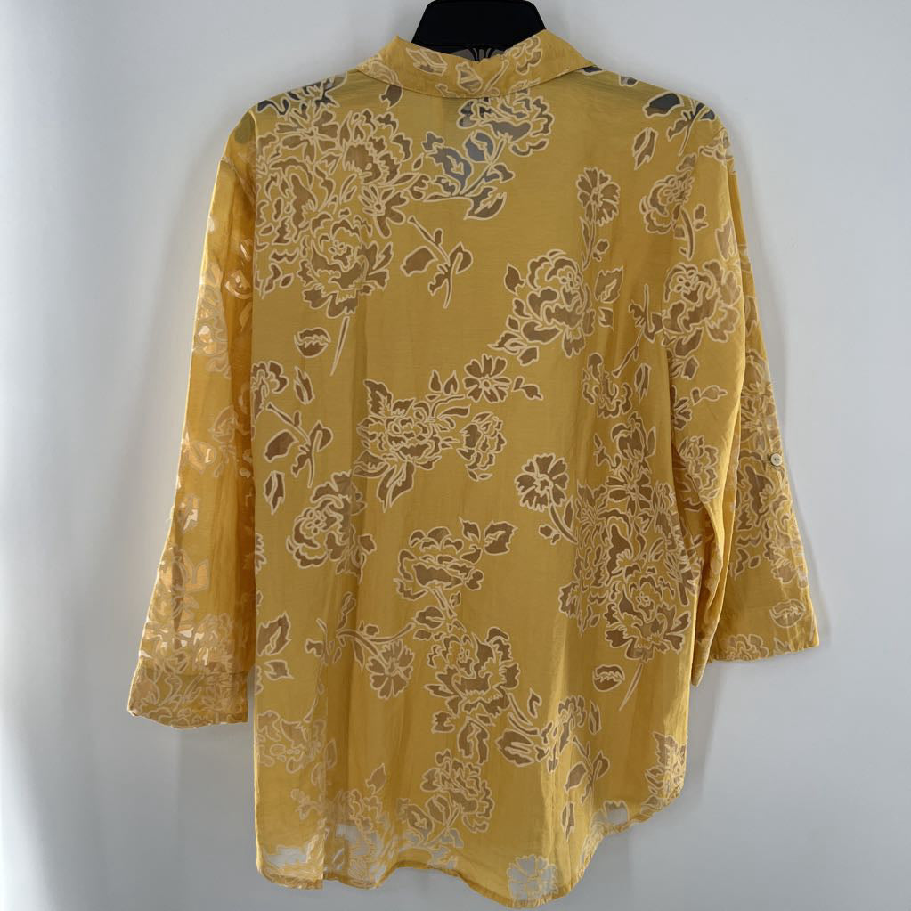 L jacquard button down 3/4 slv top