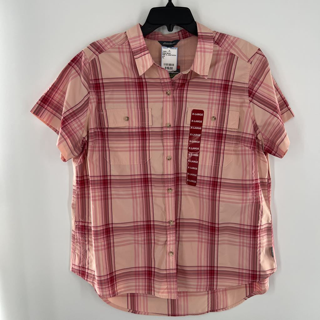 R55 XL plaid button down s/s top