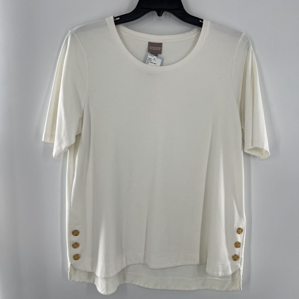 XL round neck button detail s/s top